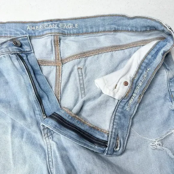 American Eagle Shorts 20 90s Boyfriend Bermuda Blue Denim Distressed Grunge - Picture 8 of 9